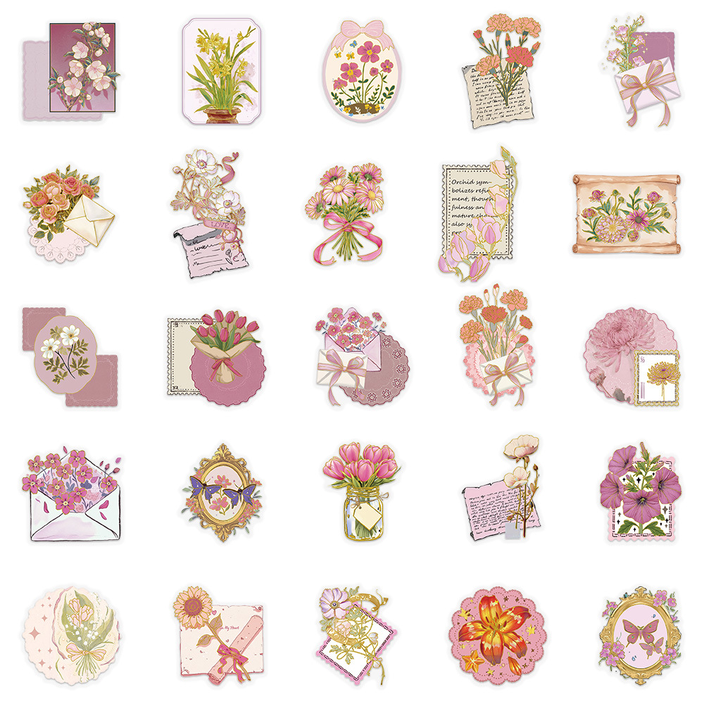 50/100개 핫 포일 스탬핑 꽃 PET 투명 스티커  - Florist Supply Vases 리뷰 및 가격