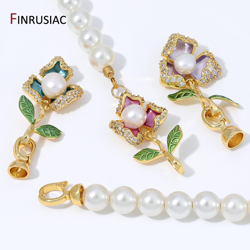 18K 금도금 황동 지르콘 에나멜 진주 꽃 클라스프,  - Supply Florist 리뷰 및 가격